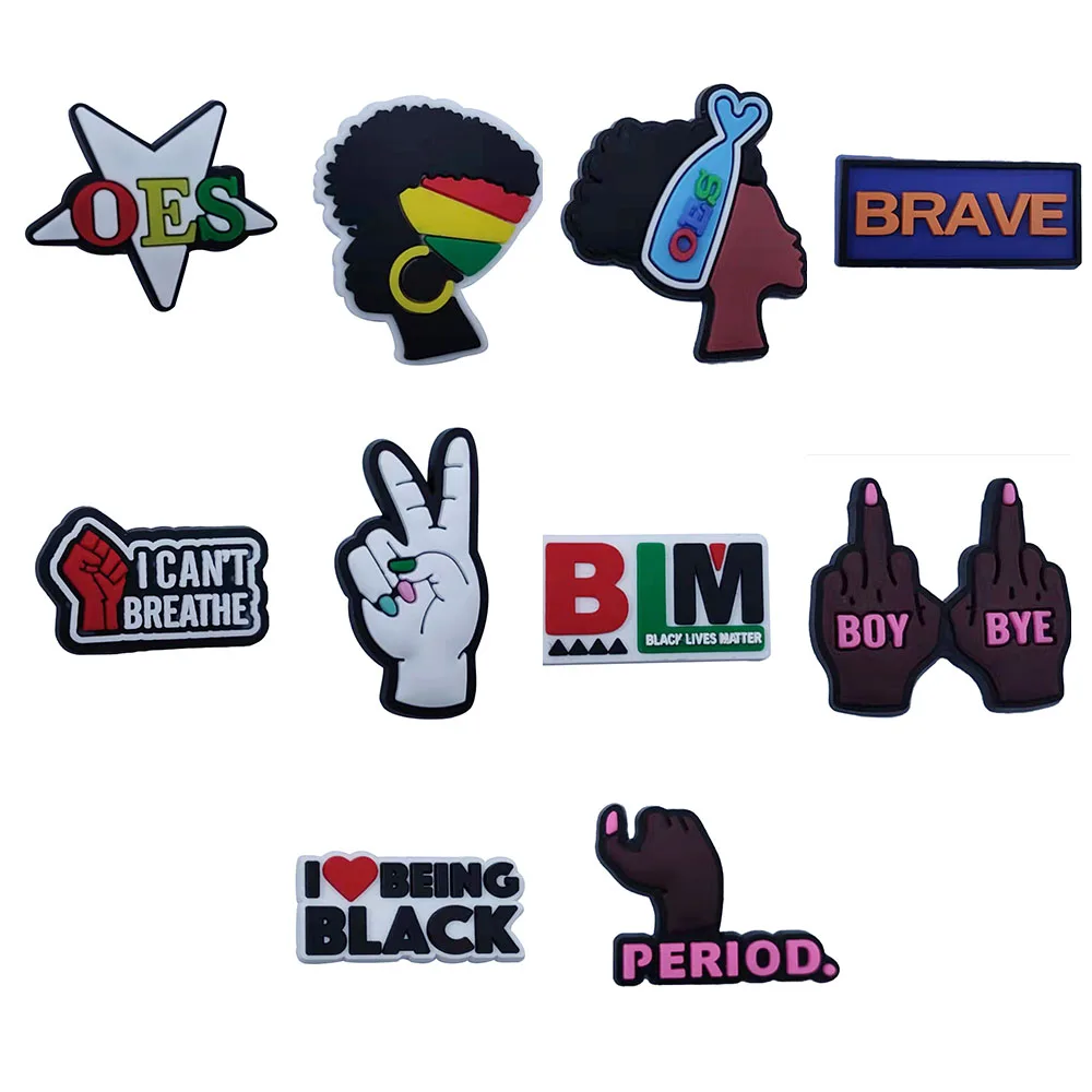 PVC Admirável Menino Bye BLM Preto Vidas Importam Período Encantos Sapato, Fivela Tamanho, Fit Pulseiras, Decorações Mochila Chinelo, 1Pc