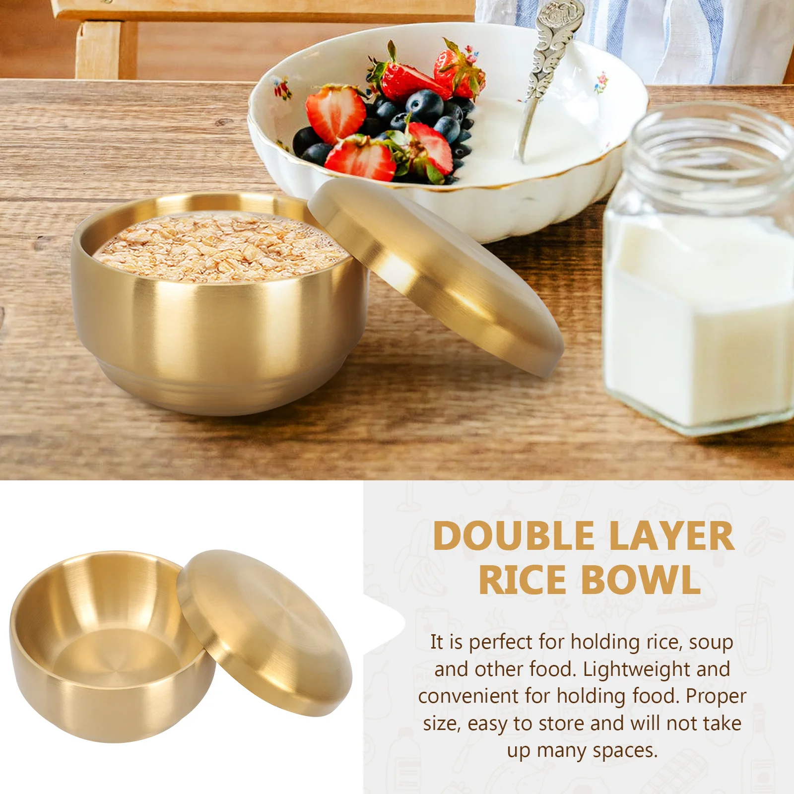 2 قطعة وعاء أرز من الفولاذ المقاوم للصدأ بطبقة مزدوجة حاوية حساء محمولة للمنزل والفندق والمطعم وعاء تخزين الطعام وأدوات المطبخ #5