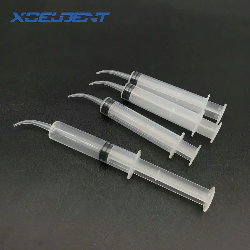 8Pcs/Set Disposable Transparent Dental Irrigation Syringe With Curved Tip 12cc Dental Care