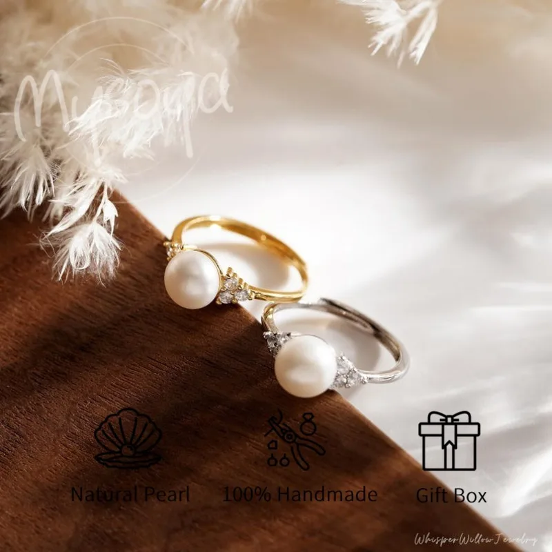 

MYSOYA Natural Freshwater Pearl Ring Adjustable Ring Perfect Wedding Ring And Birthday Jewelry Gift With Gift Box For Her