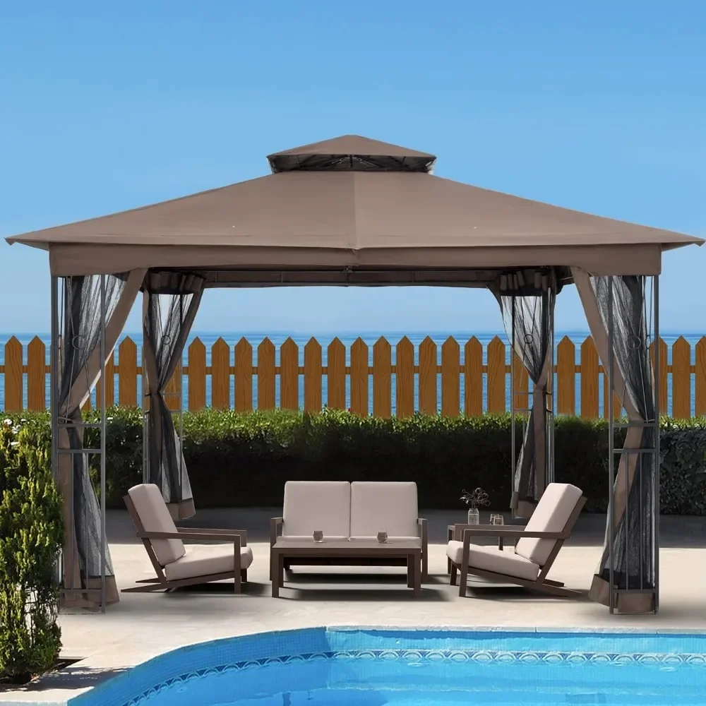 

10' X 12' Outdoor Patio Gazebo, Outdoors Canopy Gazebos for Garden, Patios with Ventilation Double Roof and Mosquito Netting