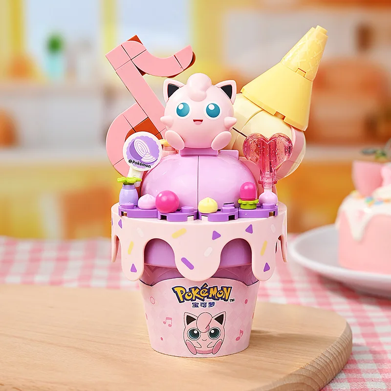 Keeppley śliczne Pokemon lody w rożku klocki Jigglypuff Squirtle Pikachu Charmander Eevee Model cegły zabawki dla dziecka prezent