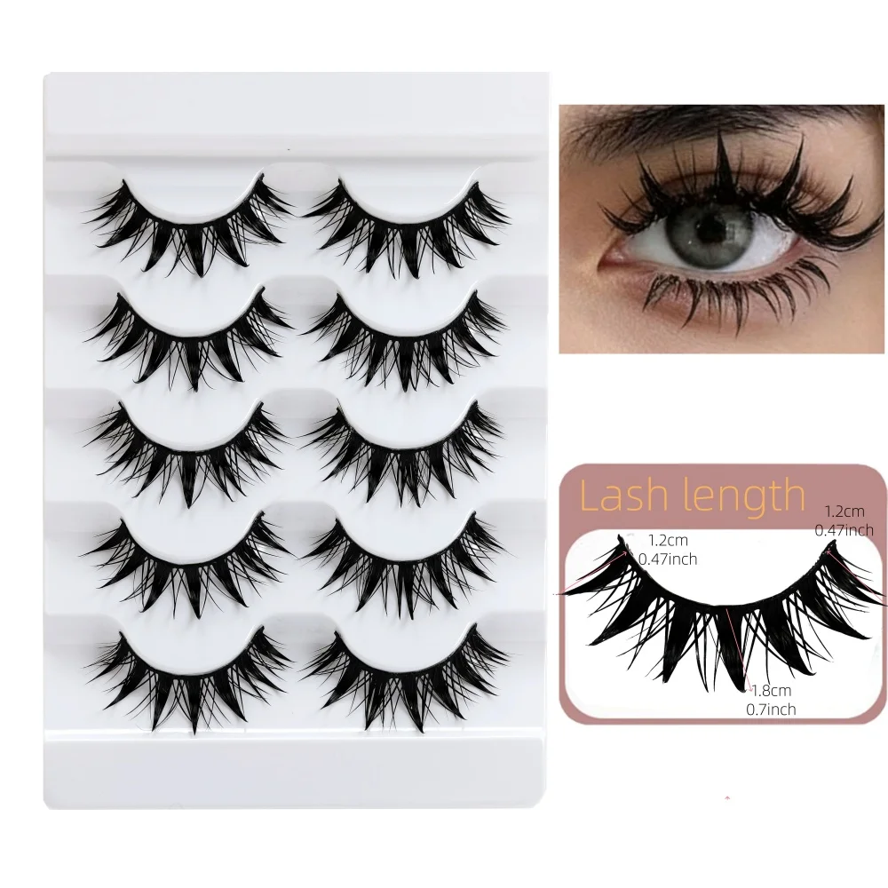 5 Paar Wet-Style Manga-Wimpern, Thai Cosplay, 12-18MM Dicke Wimpern mit feuchtem Look, Spiky-Wimpern, Doll-Eyes-Wimpernverlängerung – Detail 4