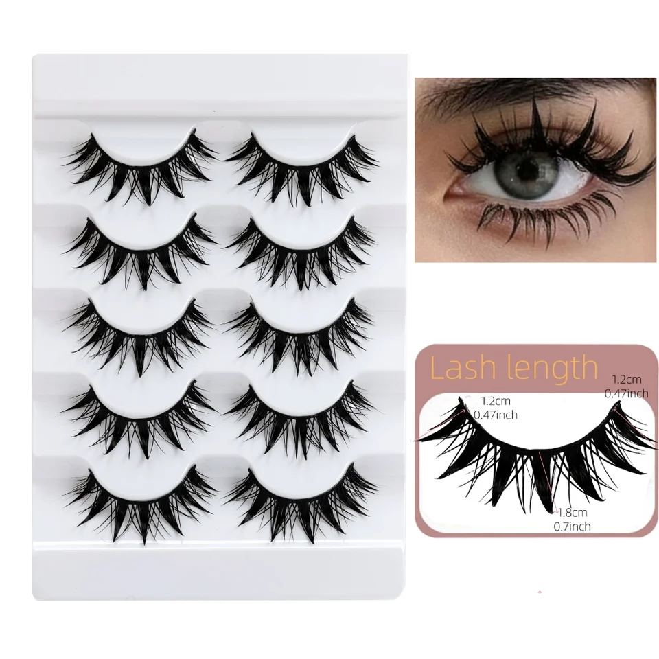 5 pares de pestañas estilo manga húmedas, cosplay tailandés, 12-18mm, apariencia gruesa con efecto húmedo, púas, ojos de muñeca 4
