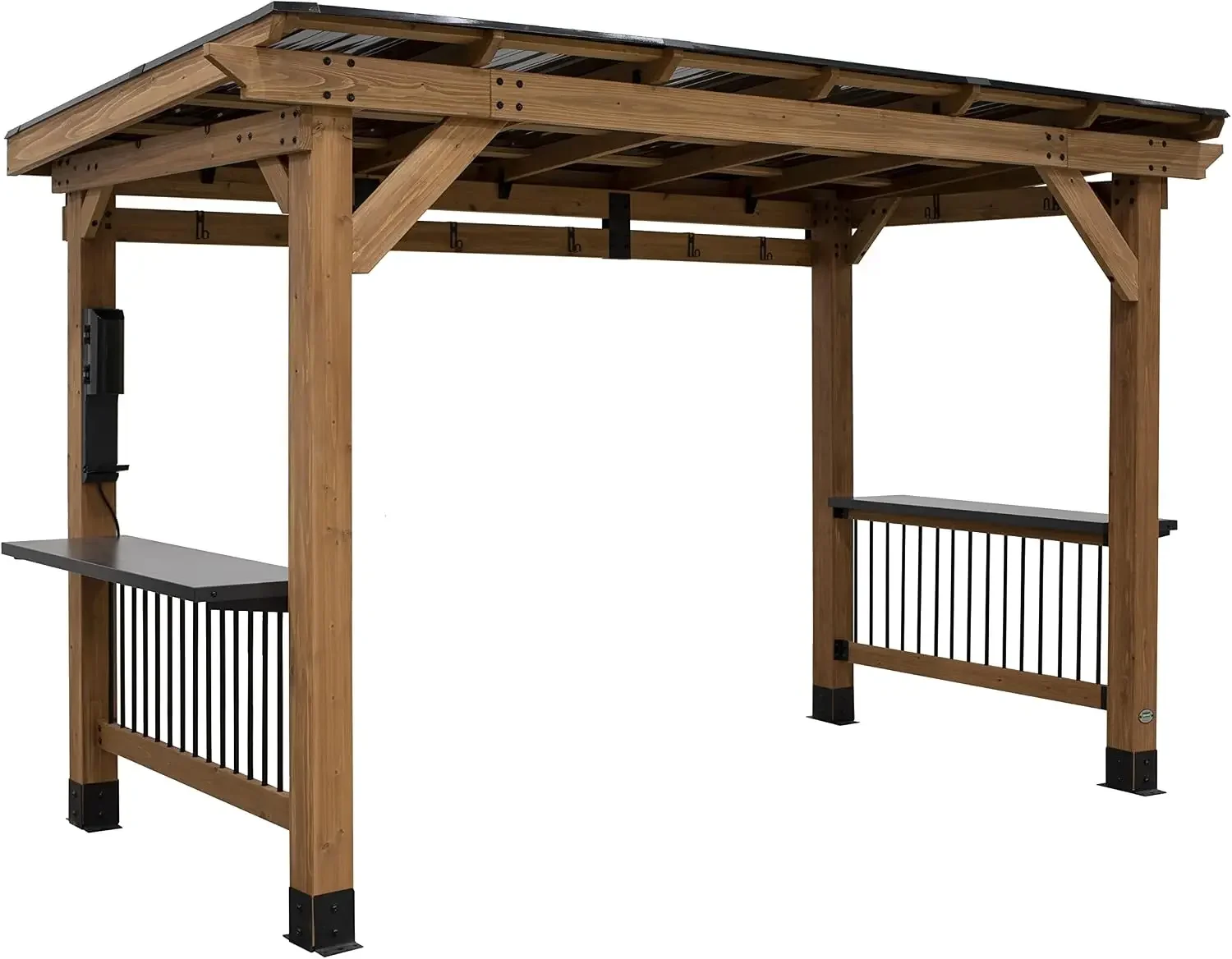 Saxony XL 12' x 6' Cedar Wood BBQ Grill Gazebo Pavilion with Hardtop Galvanized Steel Roof, Bar Tops, Powerport, Snow Support, W