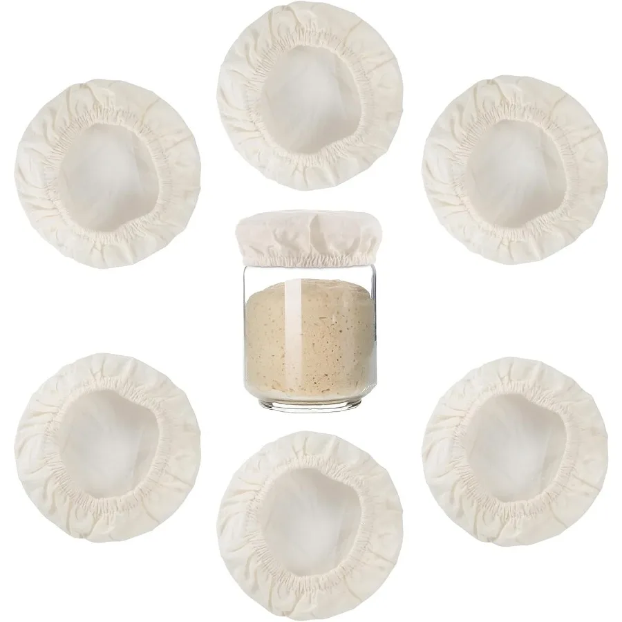 

6-упаковка чехлов для стартовых банок на закваске, тканевые эластичные чехлы для стартовых контейнеров на закваске, льняные чехлы, многоразовая моющаяся миска из хлопчатобумажной ткани