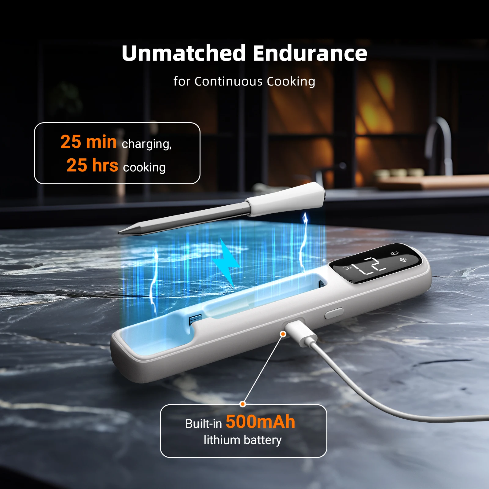 INKBIRD INT-11I-B 무선 고기 온도계, Bluetooth 5.4 1000ft,1s 응답, IP67, 26개 사전 설정, LED 디스플레이, 바베큐/그릴/파티용