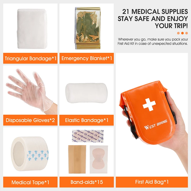 WEST BIKING Bicycle Emergency Medical Bag Outdoor Portable First Aid Kit 100% Waterproof PVC Cycling Hiking First Aid Tools