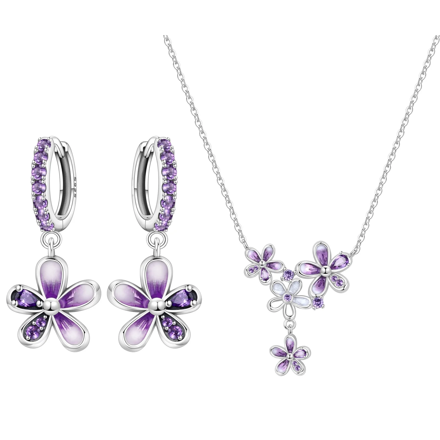 Orstarry S925 Sterling Silber Schmetterling-Blumen-Ohrringe und Halsketten-Set, Exquisites Herz-Hänge-Schmuckset für Damen, Party-Geschenk – Detail 4