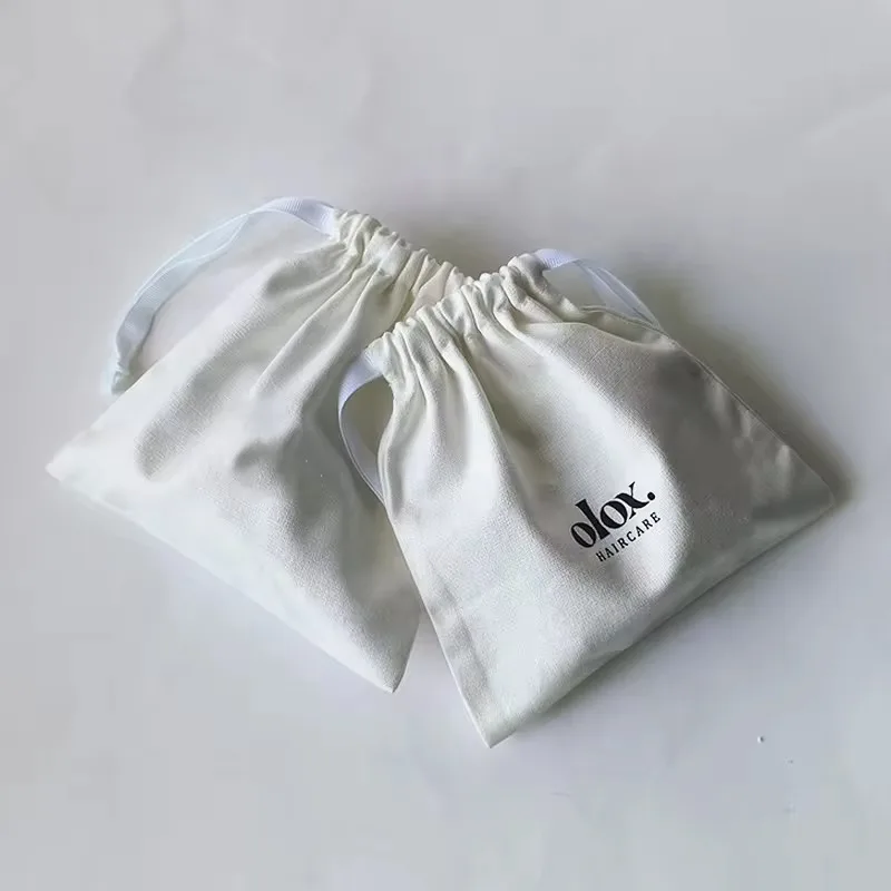 Custom Logo Printed Cotton Eco Friendly Gift  Jewelry Pouch  with Grosgrain Gift Dust Cotton Drawstring Pouch For jewelry