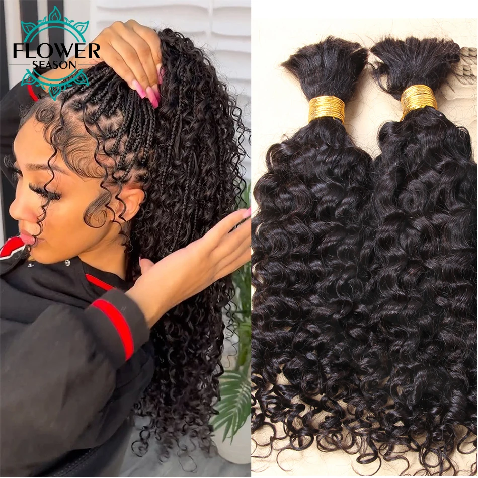 Bulk Human Hair For Braiding Wholesale Burmese Boho Braids Human Hair Extensions No Weft Double Drawn Curly Hair Bulk 3Bundles