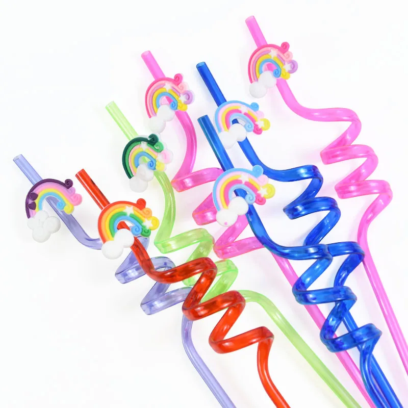 8pcs Mermaid Unicorn Flamingo Theme Party Decor Plastic Drinking Straws For Kids Birthday Baby Shower Decorations Party Supplies