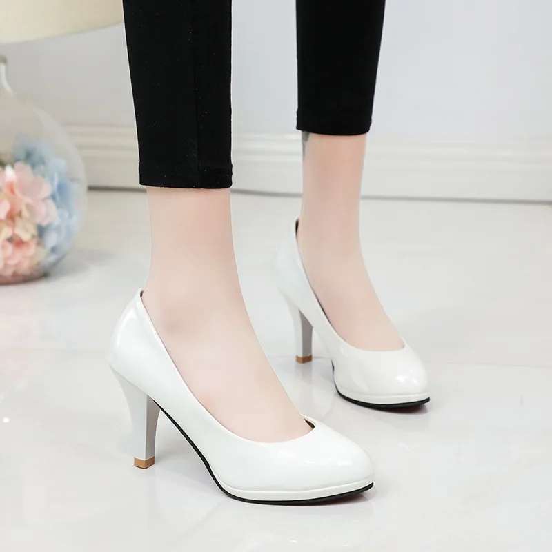 Party Women's Shoes On Heels Elegant Medium High Work Heeled Ladies Pointed Toe Fashion Pumps For Woman Office Black White Red