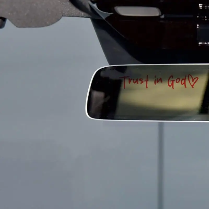 

New Cute Heart Trust In God Christian Car Sticker Faith Bible Verse Rear View Mirror Bumper Religious Auto Decor Decal