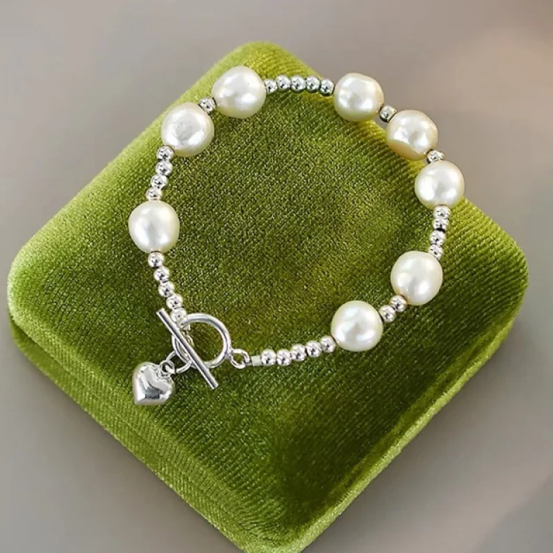 

Natural Baroque Freshwater Pearl 925 Sterling Silver Non-Fading Bracelet Small Heart Fashion Trend