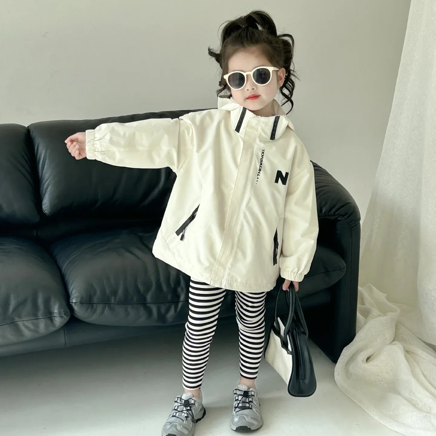 Girl Jacket Coat 2024 Autumn New Children Wear Korean Style Children Wear Girl Hooded Zipper Storm Jacket Baby Fashion Coat