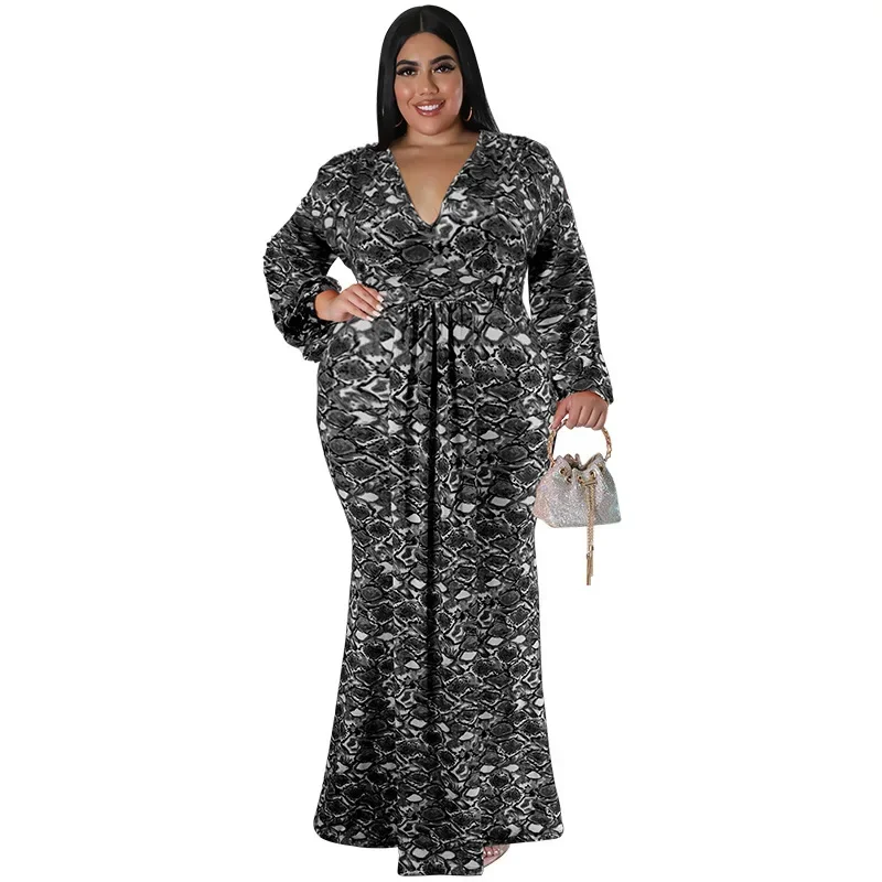 

MY1038European and American plus size women's long sleeved fishtail skirt with hip print fashion dress, fat MM, women's clothing