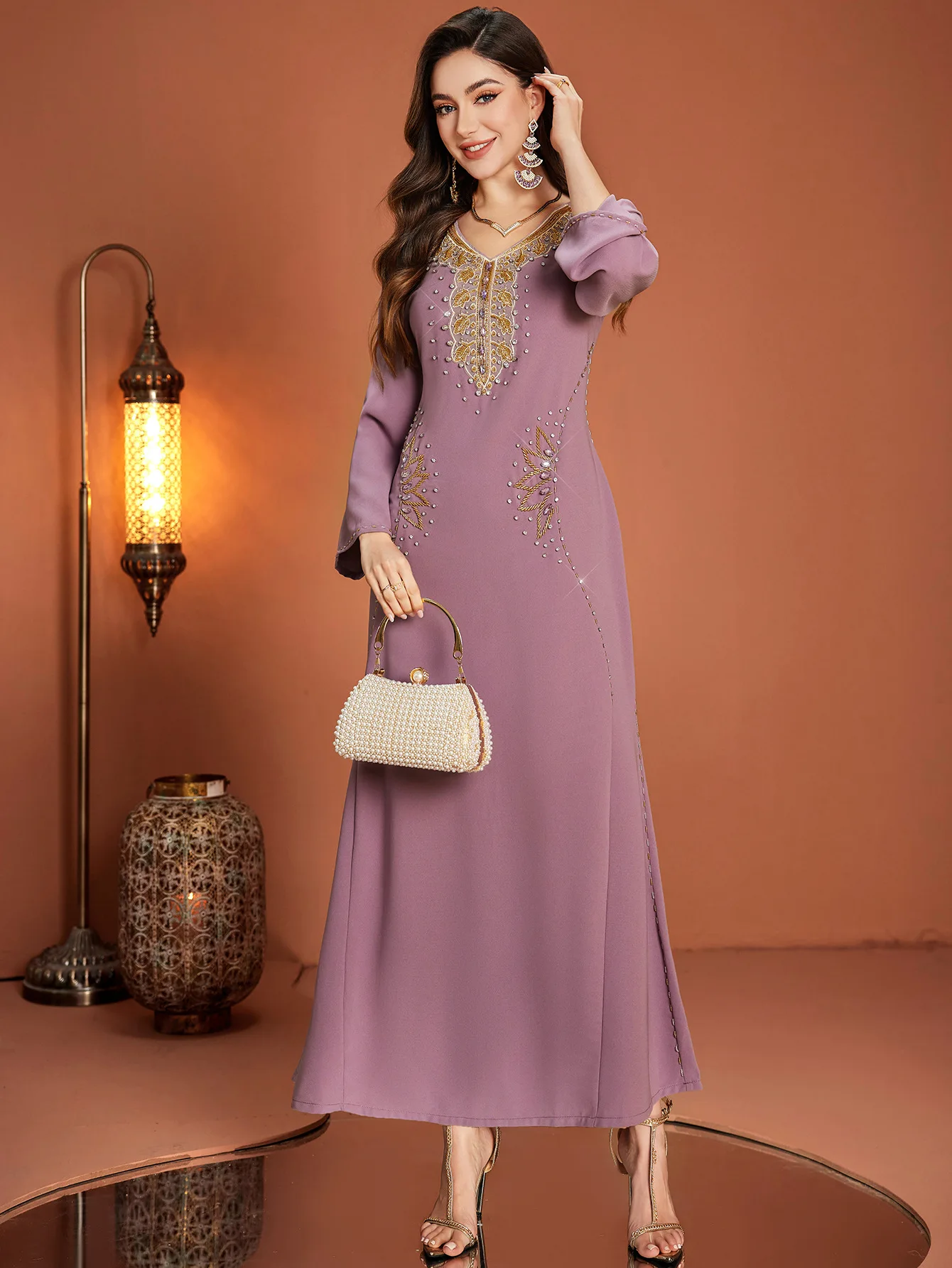 

Eid Women Dress Muslim Abaya Diamond Bandage Elegant Long Dresses Vestidos Largos Party Caftan Jalabiya Ramadan Dubai Long Robe