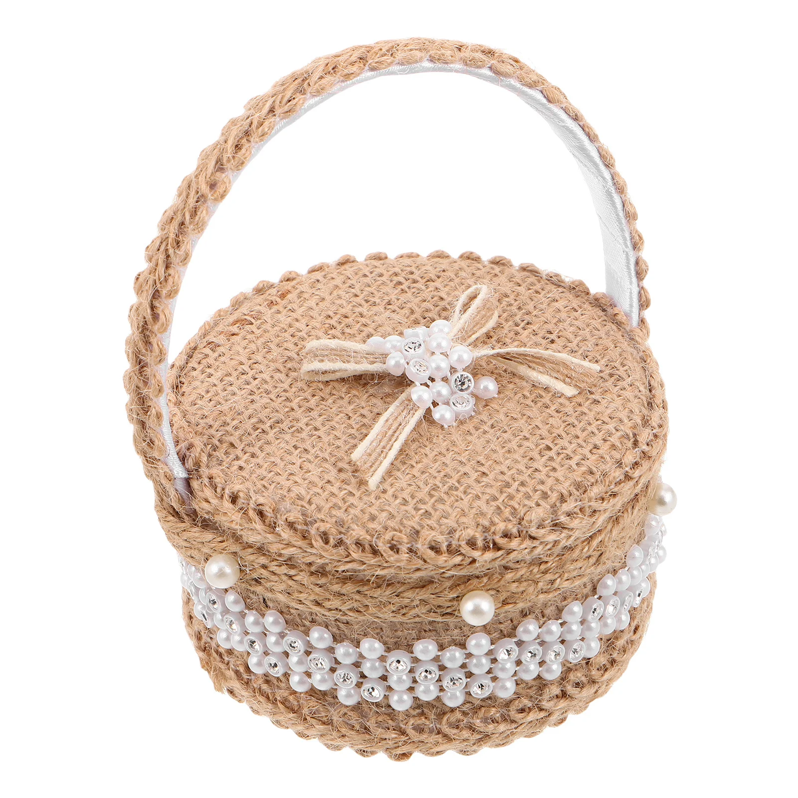 

Rustic Jute Cloth Wedding Ring Basket Rhinestone Engagement Jewelry Holder Flower Girl Basket Small Wedding Accessories