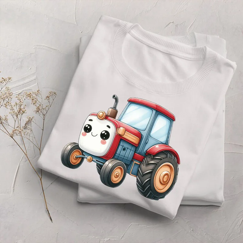 Cartoon Tractor Thermal Transfer Sticker Fusible Iron On Patches For Boy Girl Clothing T23688