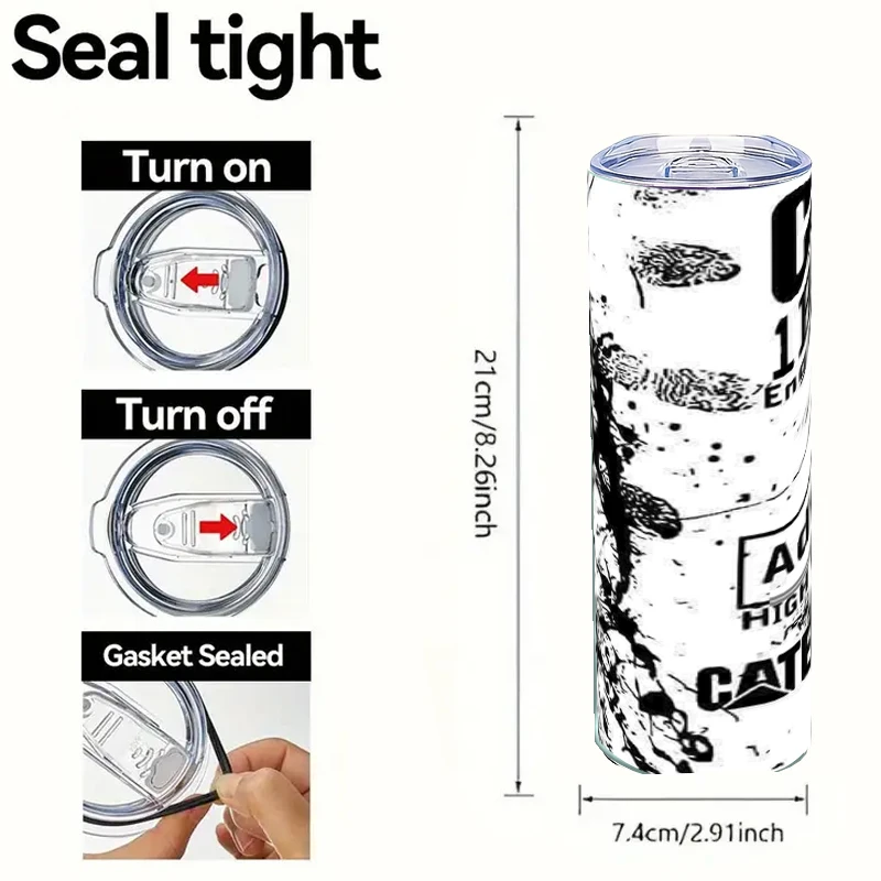 1pcs 20oz Stainless Steel-cat cup- Straight Water Anytime Bottle, Dual Wall Vacuum Cup, Stains Letter Full Print