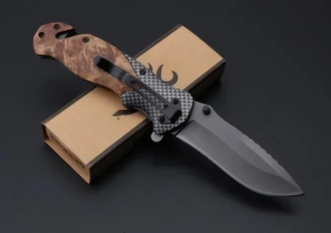 X50 Titanium Tactical Folding Knife, Madeira Handle Flipper, Sobrevivência Bolso, Camping, Caça, Xmas Coleção, 5Cr15Mov