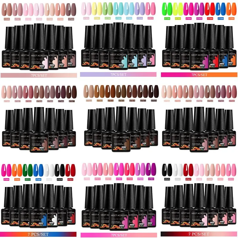 7pcs 7.3ml Gel Nail Polish Set Macaron Nude Red Blue Purple Long Lasting Soak Off Manicure UV LED Gel DIY Salon Nail Supplies