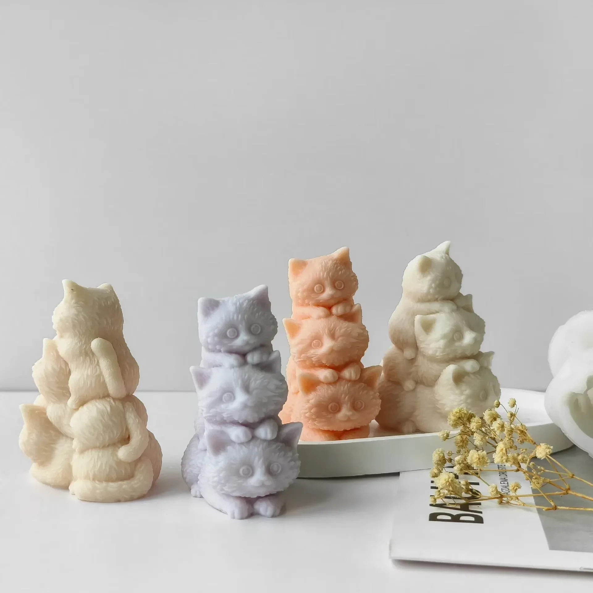 3D Kitten Candle Silicone Mold Handmade Gifts Cat Plaster Resin Ornaments Mould Soap Candle Making Supplies