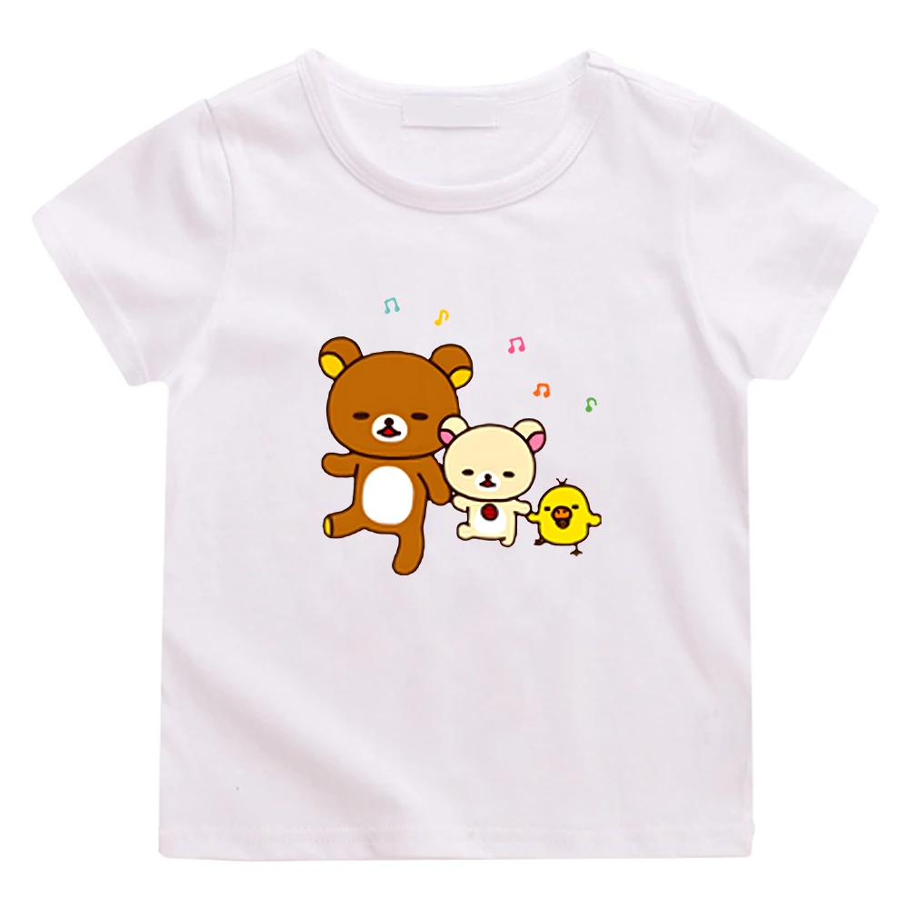 Rilakkuma Bear Cartoon Graphic Tshirts for Boys and Girls Kawaii Graphic Printing Tee-shirt Casual Comfortable Children T-shirt