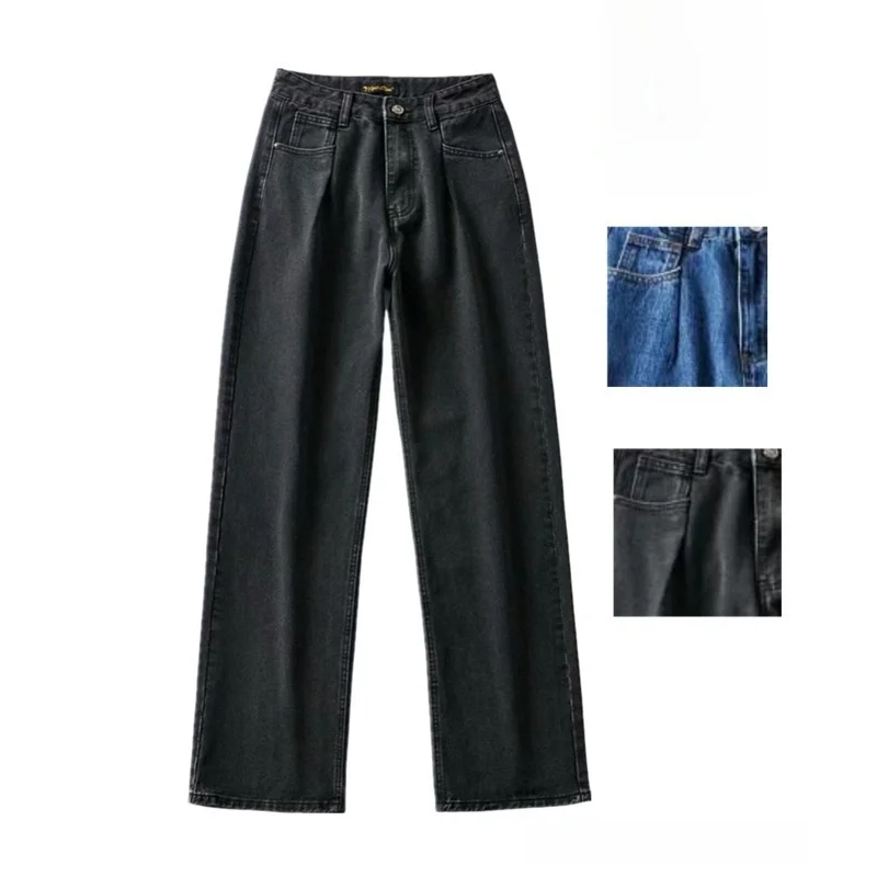 

Свободные широкие джинсы в стиле ретро, женские джинсовые брюки с высокой талией и плиссировкой на талии, длинные брюки для молодых женщин 8-24