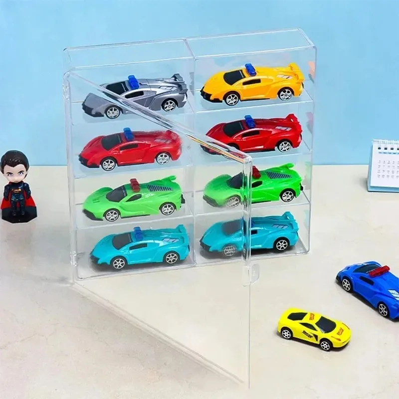 Acrylic Car Display Box For Hot Wheels Car Model Toy 8 Grid Cabinet Rack Dustproof Stackable Car Storage Boxes Transparent