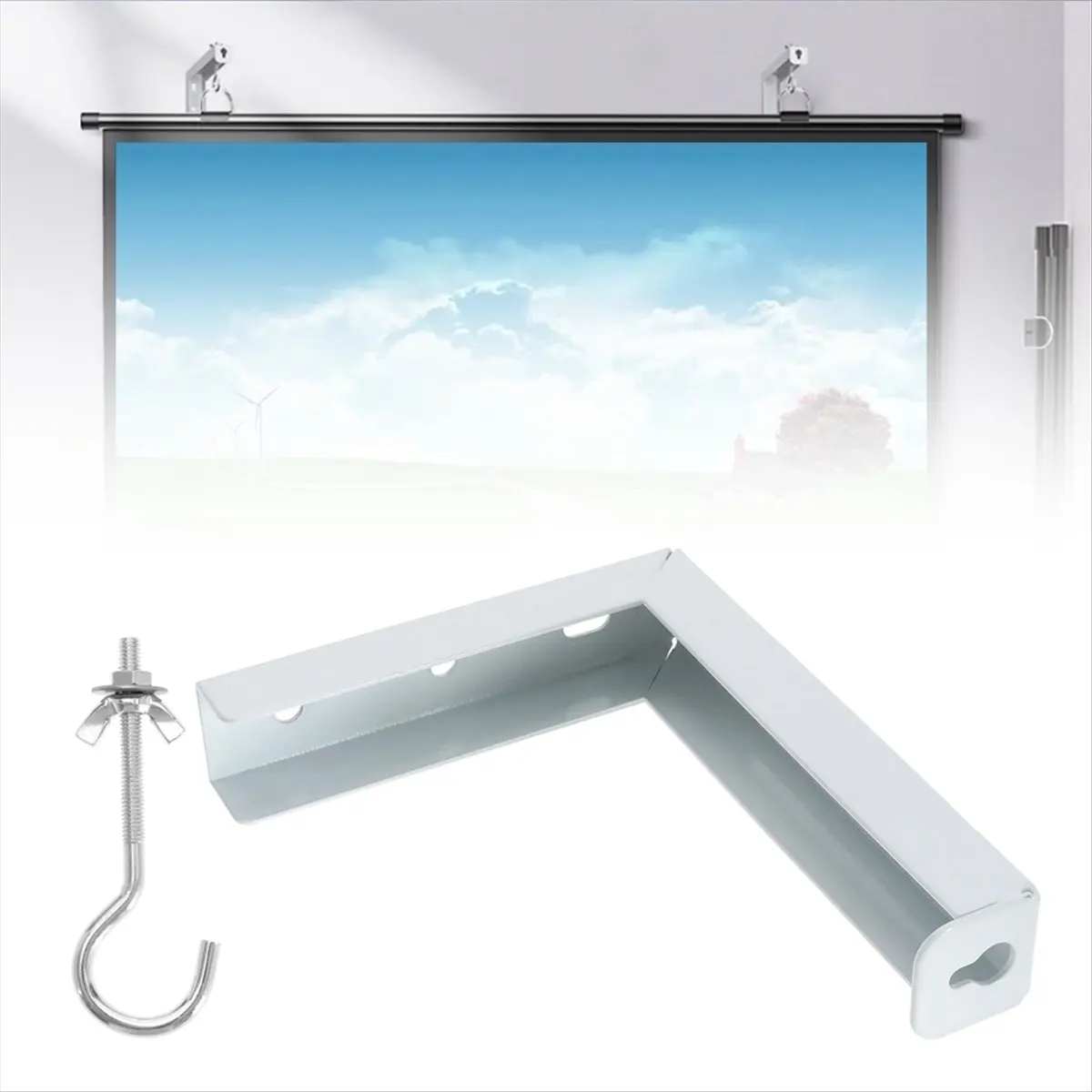 NEW DT85-2Pcs Projector Curtain Hanger Projector Screen L-Bracket Mounting Hanger Holder Adjustable Extension Mount Stand