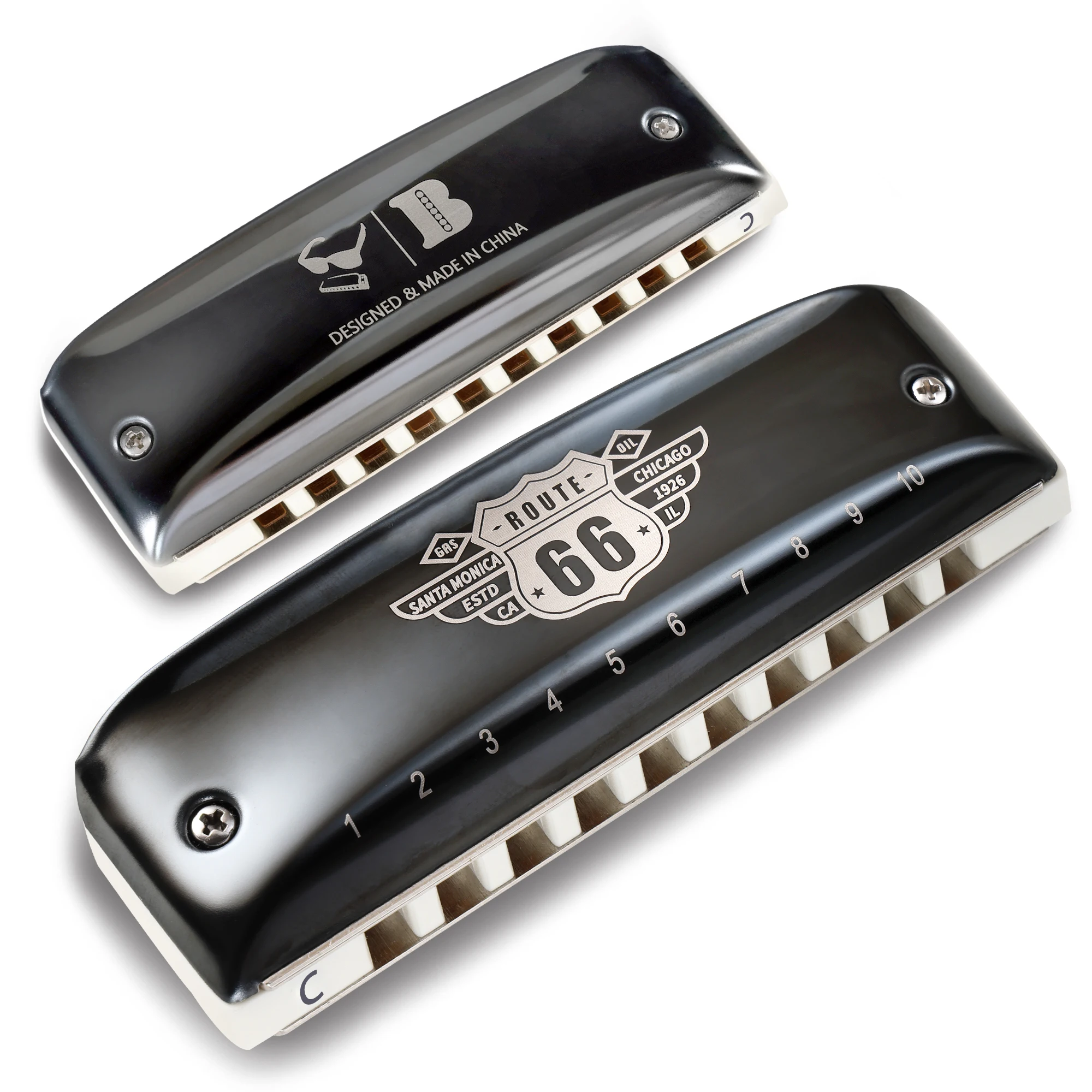 KONGSHENG Route 66 10-Hole Diatonic Harmonica Black Cover