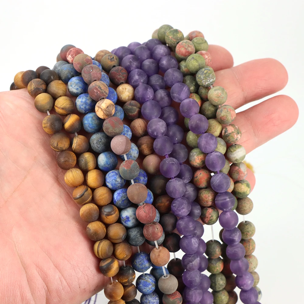 Natural Stones Matte Amazonite Pink Zebra Jasper Spacer Loose Round Beads Jewelry Making DIY Bracelets Necklace Dull Polish Bead