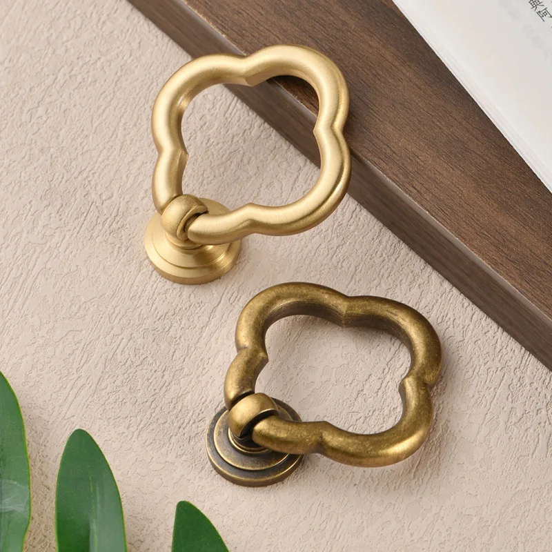 

New Chinese Style Solid Brass Door Knocker Gold/Bronze Handles for Cabinets and Drawers Dresser Nightstand Shoe Cabinets Pulls