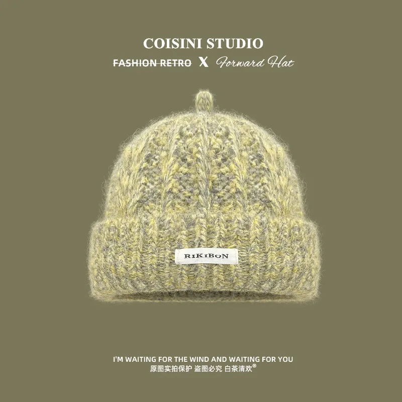 Korean Ins Wool Blended Knitted Hat for Men and Women in Winter Big Head Warm Ear Protection Mixed Color Pacifier Beanie Caps