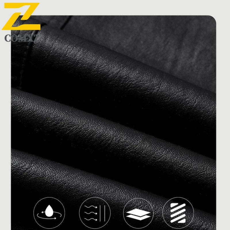 COMXZ Premium Men Leather Jacket Fashion Classic Turndown Collar Camping Leather Coat Casual Hiking Windproof New Autumn Coats