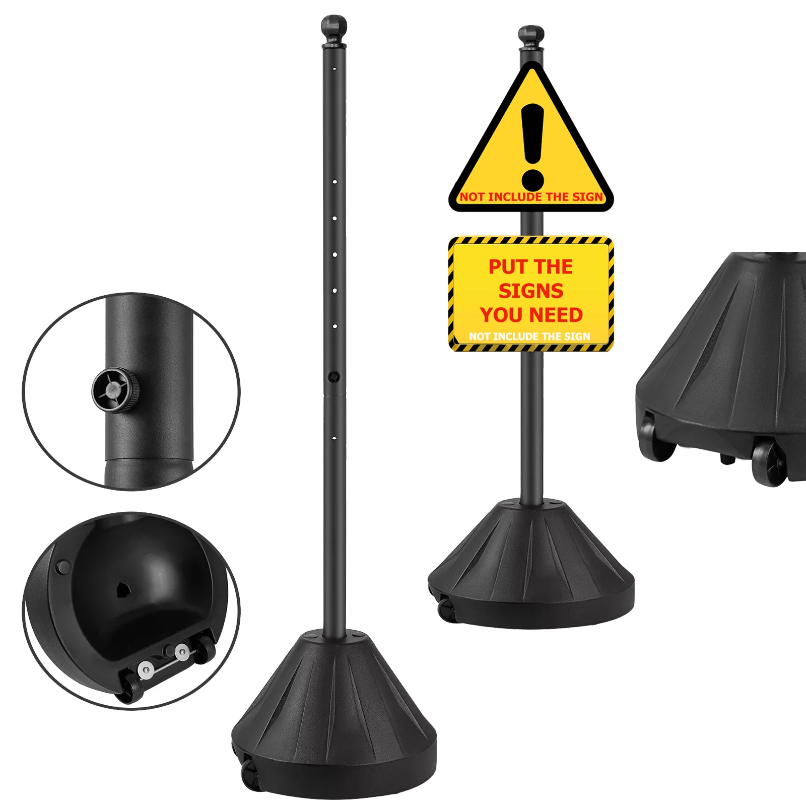 

Portable Sign Post and Base Kit 5 ft Heavy Duty Cast Iron Sign Pole Hard Plastic Wheeled Base Movable Sign Stand Sign Holder