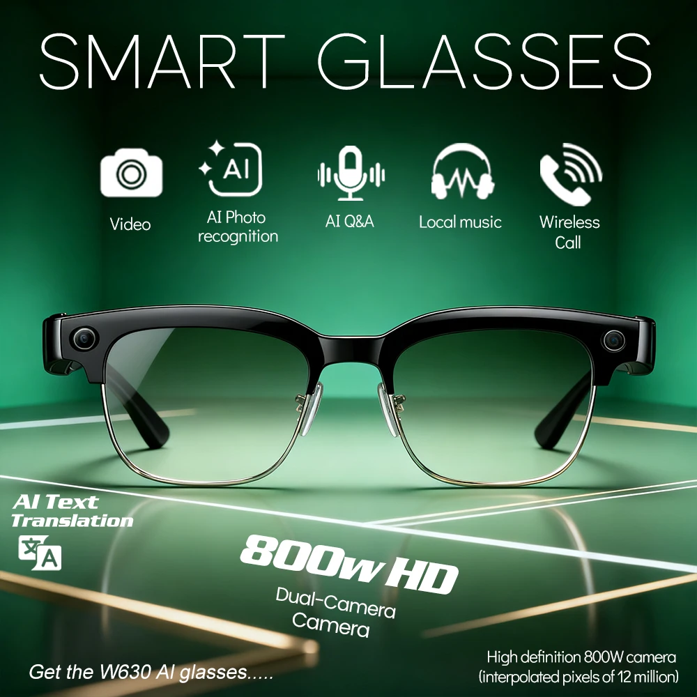 

2025 New Intelligent AI Glasses 800W Pixel Camera HD 4K Video Recording AI Translation Music Control Intelligent Wearable Device