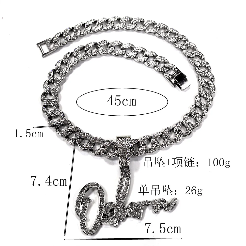 DIY accessories European and American hip hop full of diamonds Osborn letter pendant necklace niche design ins style men's and w