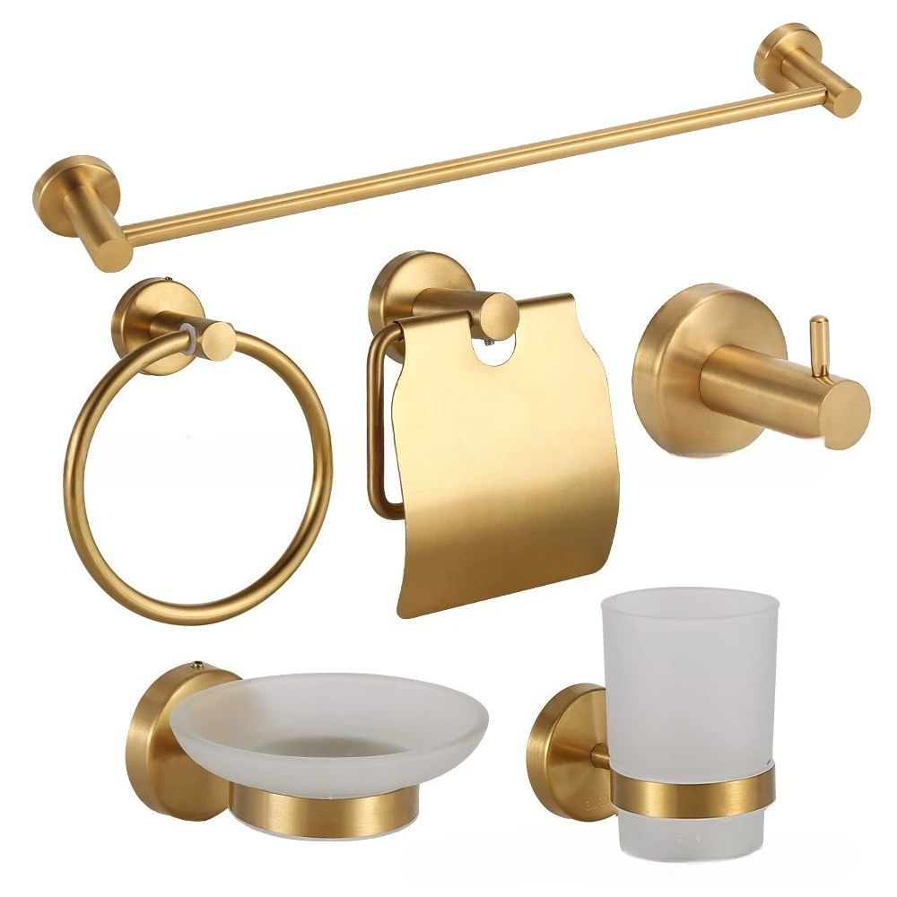 

Stainless Steel Towel Bar Set 6pcs Bathroom Hardware Hanging Kit Towel Rack Toilet Paper Holder Wall Mounted
