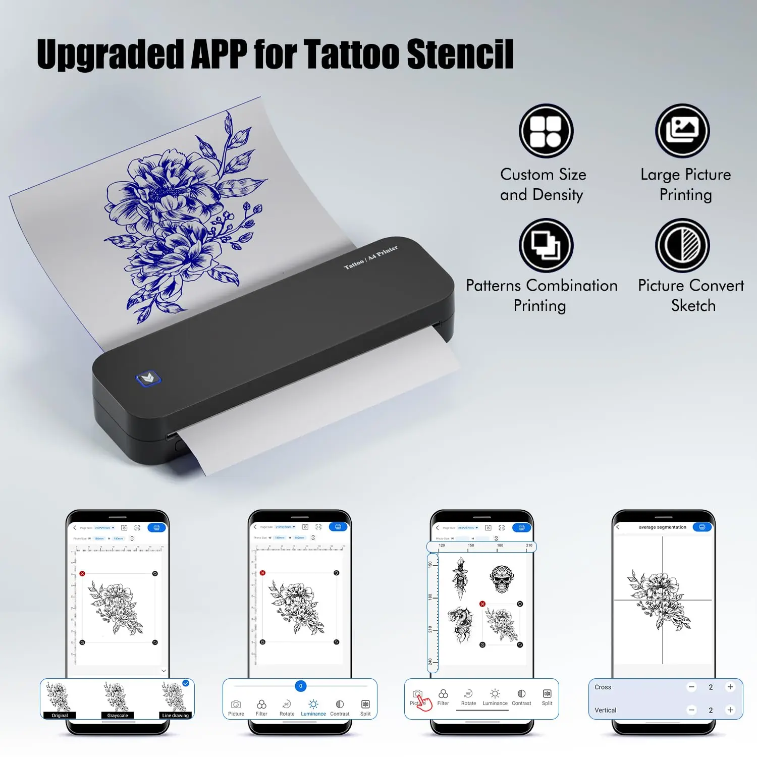 D80 Wireless Bluetooth Tattoo Printer Tattoo Artist & Beginners Stencil Transfer Thermal Printer Compatible with Smartphone & PC