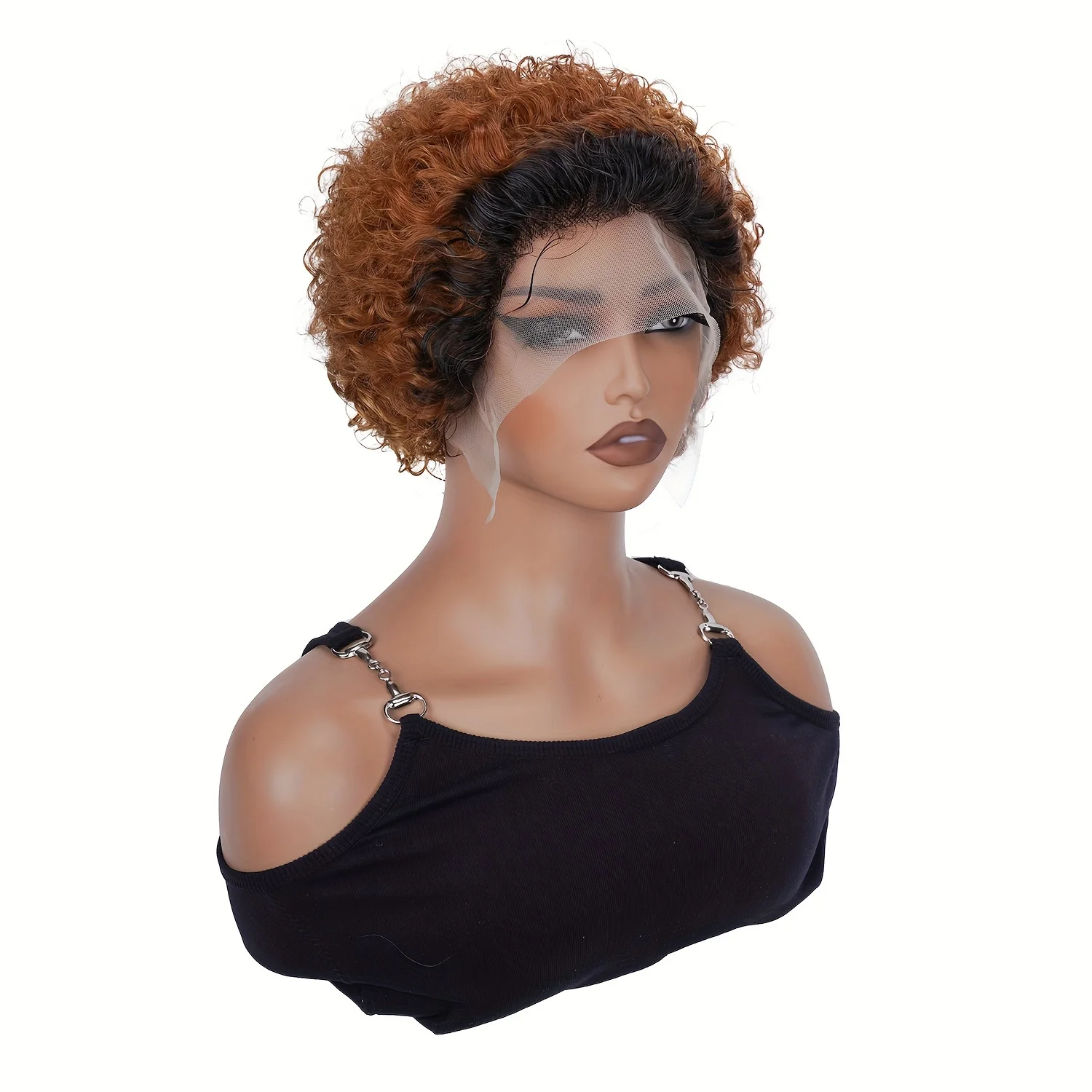 150% Density 13x1 Brazilian Lace Front Human Hair Wig Short Curly Lace Front Wigs Transparent Lace Frontal Wigs Color 1B/30