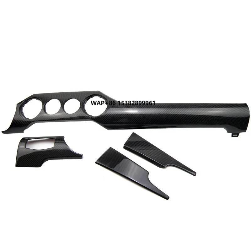 Real Dry Carbon Fiber Center Console Dashboard Panel 4 Holes Set for Mustang GT Model