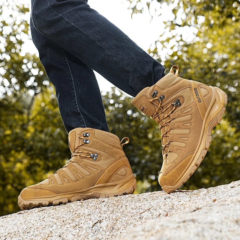 High-top Men's Hiking Boots Outdoor Field Combat Training Shoes Anti-slip Trekking Hunting Sneakers Waterproof Casual Work Boots