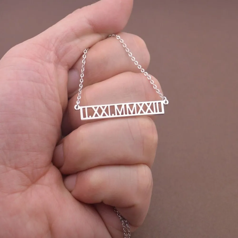 

Personalized Roman Numerals Necklace Friendship Jewelry Stainless Steel Custom Date Necklace Wedding Anniversary Birthday Gift
