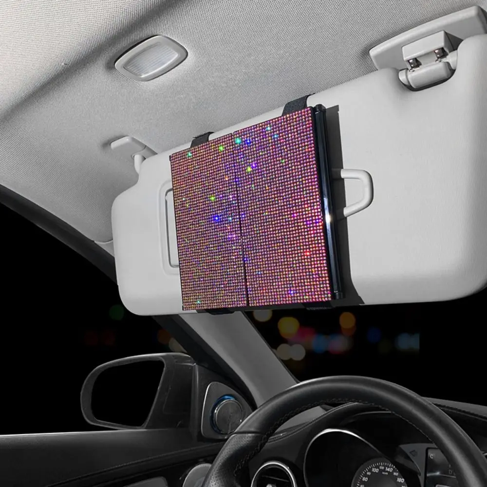 HD Car Sun Visor Vanity Mirror Foldable Ultra-thin Sun Visor Cosmetic Mirror Diamond Setting Universal Car Makeup Mirror