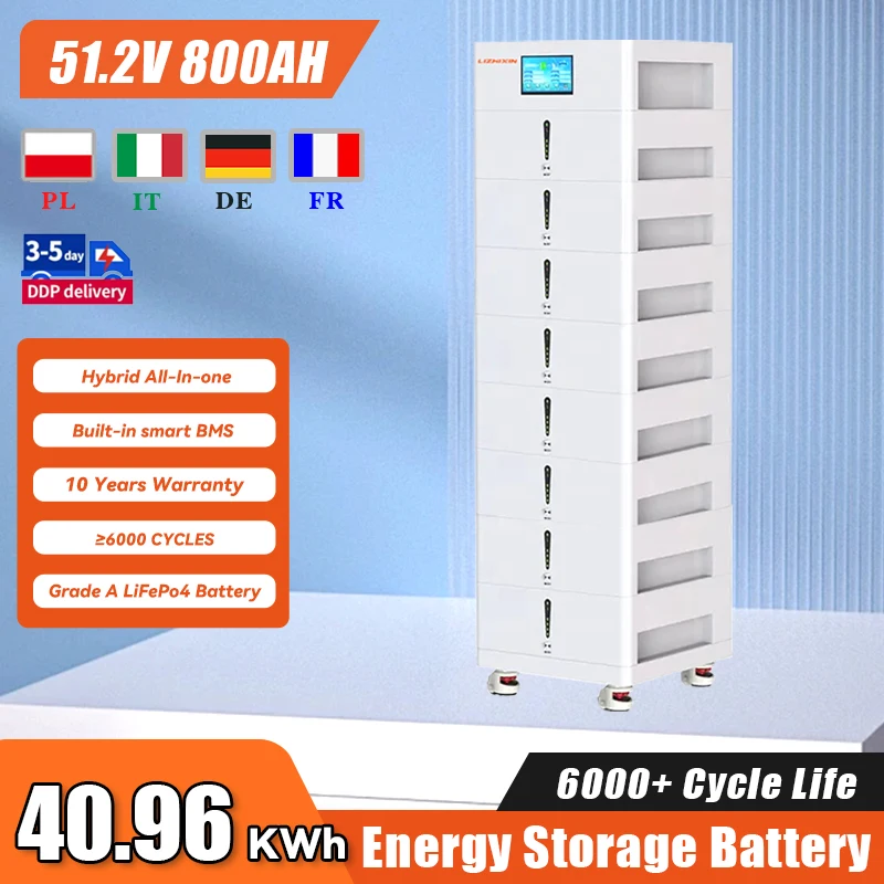 51.2V 800ah Lithium Ion Storage Battery 100ah 200ah 300ah LiFePO4 Battery 20kw 30kw 40kw All in One Power System Support Paralle