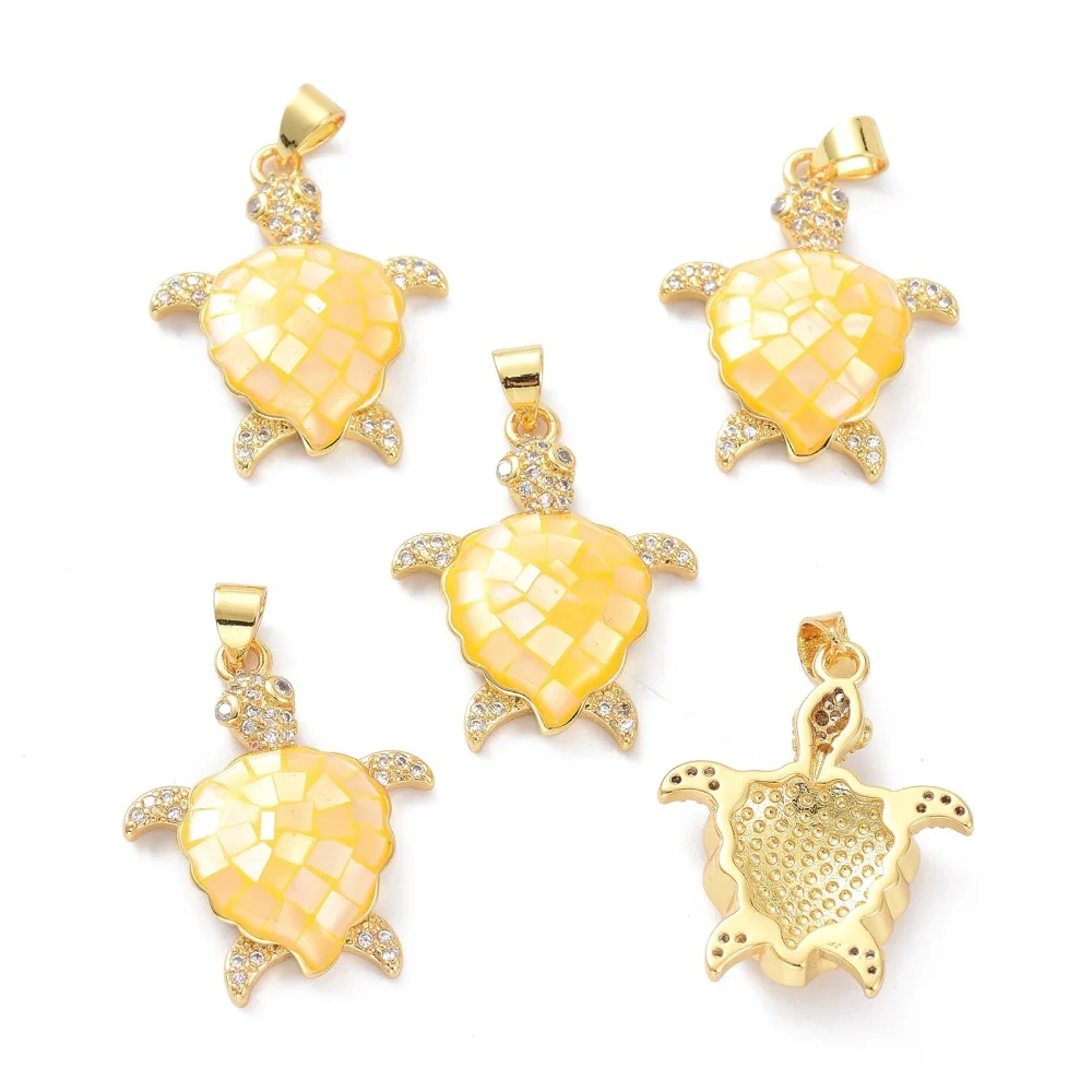 5Pcs Brass Micro Pave Clear Cubic Zirconia Turtle Pendants Ocean Animal Charms for Jewelry Necklace Earring Making Crafts