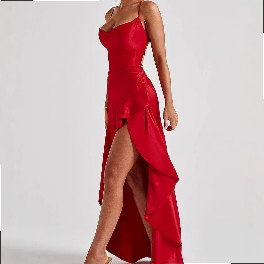 Sleeveless Backless Ruffle Irregular Dress Evening Dress Summer Spring Dresses